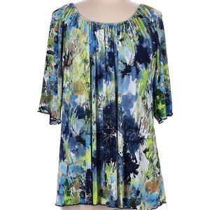 N Touch Multi-Color Abstract Floral Short Sleeve On/Off Shoulder Top Size L